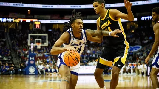 Dre Davis with the ball against Iowa
