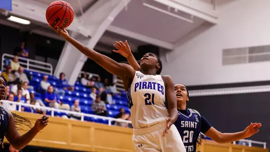 Shailyn Pinkney goes for a layup against Saint Peter's on Nov. 7