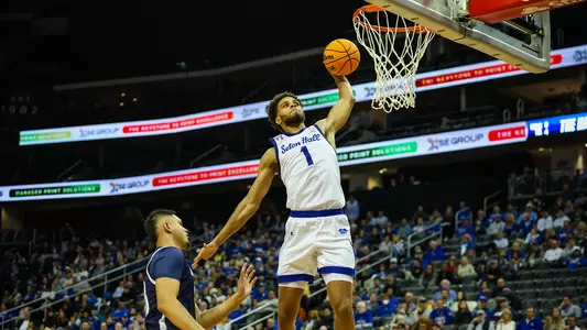 Tray Jackson goes in for a slam dunk in Seton Hall's victory over Monmouth.