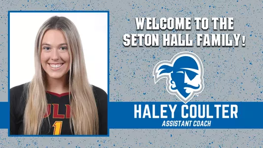 Graphic announcing Haley Coulter's hiring by Seton Hall volleyball