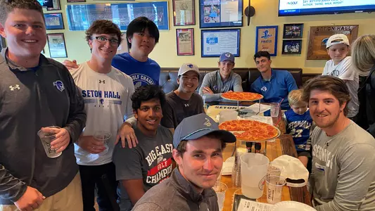 Seton Hall Men's Golf Team Celebrating at its Selection Show Party