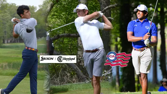 Cleveland Golf Graphic showing Andres Acevedo, Gregor Tait and Deven Ramachandran along with logos from Cleveland Golf and the GCAA.