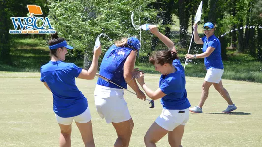 WGCA Graphic For Top 25 showing the team in celebration at the 2022 BIG EAST Tournament and the WGCA logo