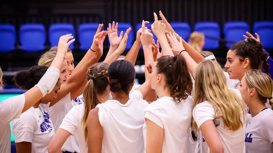 The Seton Hall Women's Volleyball Team huddles before taking on Hofstra on Aug. 30.