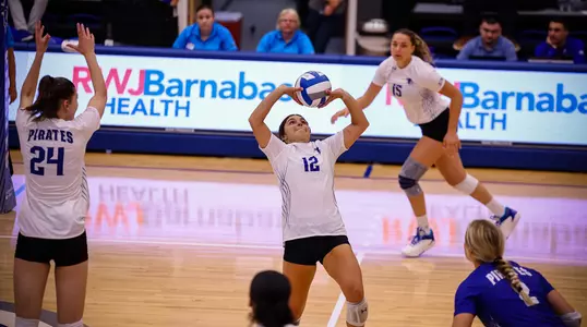 Seton Hall Women's Volleyball Team celebrate a point against Akron on Sep. 3.