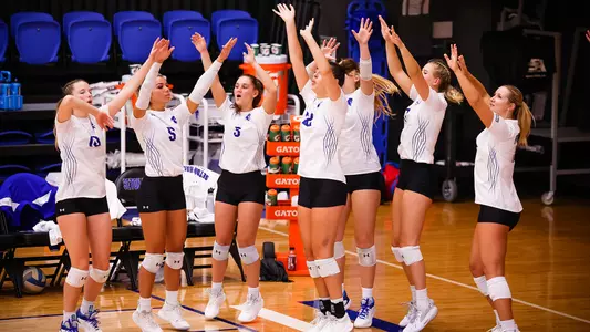 Seton Hall Women's Volleyball Team celebrates a point vs. Akron on Sept. 2
