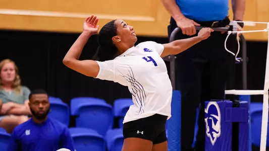 Perri Lucas winds up for an attack attempt against Akron on Sept. 3