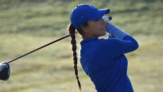 Ana Sarrias Pro lines up her tee shot at the BIG EAST Championship in 2022