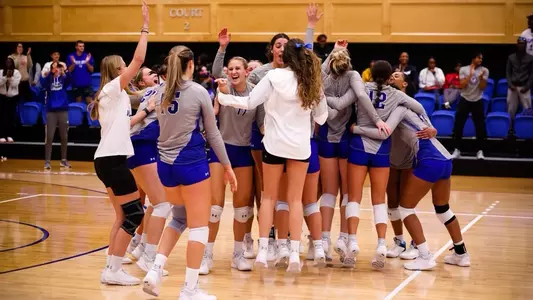 Seton Hall Women's Volleyball Team celebrates beating UConn on Sept. 23.