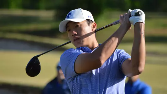 Wanxi Sun tees off at the NCAA Yale Regional in May of 2022.