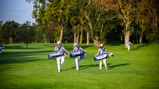 Seton Hall Men's Golf Team walks down the fairway during photo day in 2021.