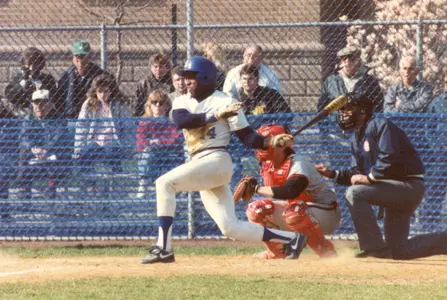 Dana Brown takes a swing with the Seton Hall Pirates in the 1980s