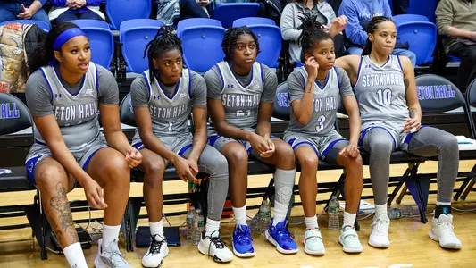 Seton Hall women's basketball team readies for the starting lineup to be announced against Georgetown on Dec. 28