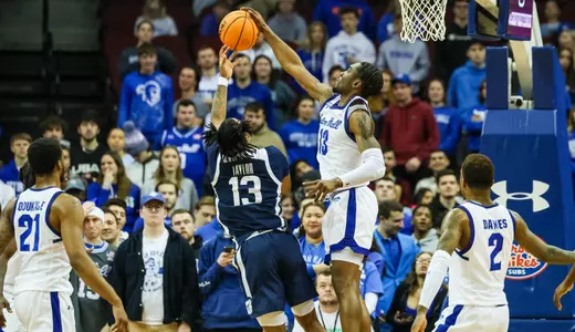 KC Ndefo blocks a shot against Butler