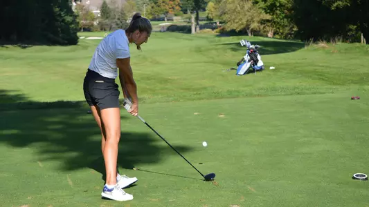 Anne-Sofie Ekman takes a swing during a practice round in the fall of 2023