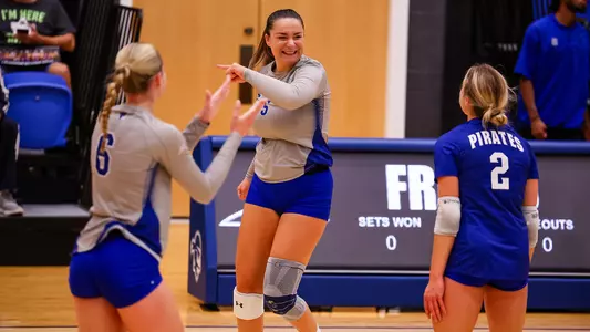 Bianca Bucciarelli celebrates after a point against Providence on Sept. 22