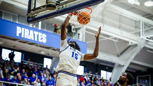 Jaden Bediako dunks against FDU at Walsh Gym on Nov. 11, 2023