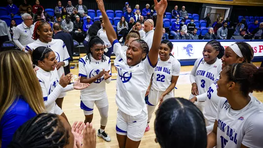 Seton Hall women's basketball huddle prior to its game against Iona on Nov. 7