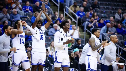 The bench celebrates against UAlbany
