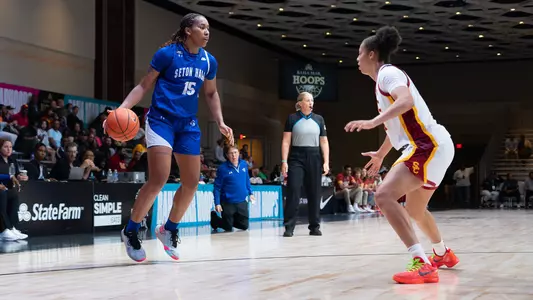 Azana Baines gets ready to drive against USC on Nov. 20.