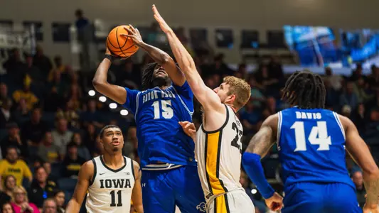 Jaden Bediako goes up against Iowa