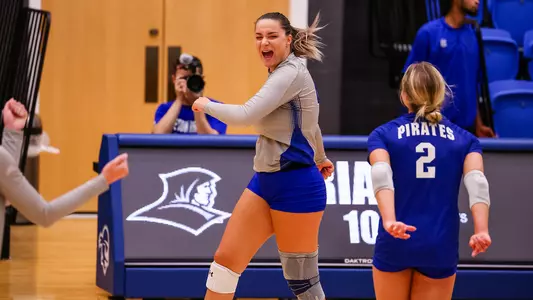 Bianca Bucciarelli celebrates a point against Providence on Sept. 23.
