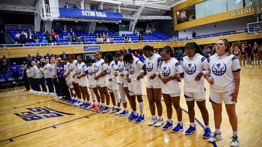 Seton Hall women's basketball lines up for the National Anthem prior to playing Iona on Nov. 7