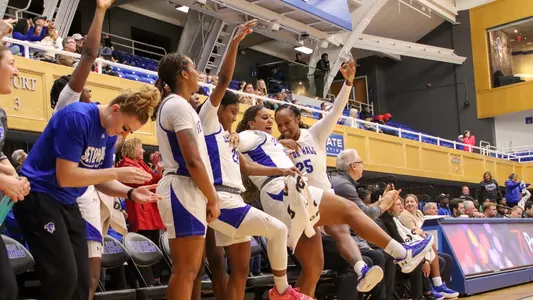 Seton Hall WBB players celebrate during their game with UMES on Dec. 2