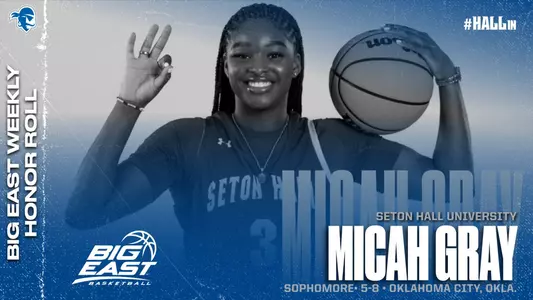 Micah Gray graphic announcing her as a member of the BIG EAST Weekly Honor Roll.