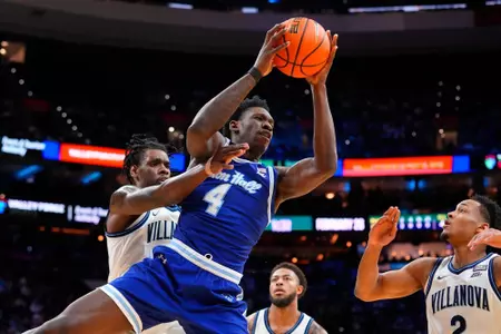 Tyrese Samuel grabs a rebound at Villanova