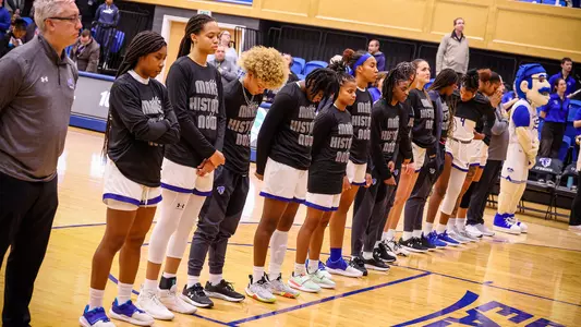 Seton Hall women's basketball team stands for the anthem prior to taking on Creighton on Feb. 7