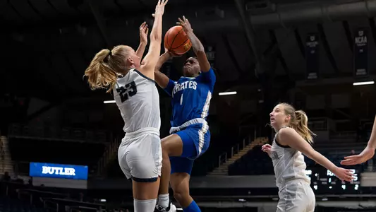 Sha'Lynn Hagans takes a contested shot at Butler on Feb. 24