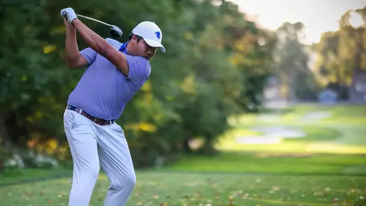 Wenliang Xie tees off at the 2022 BIG EAST Championship