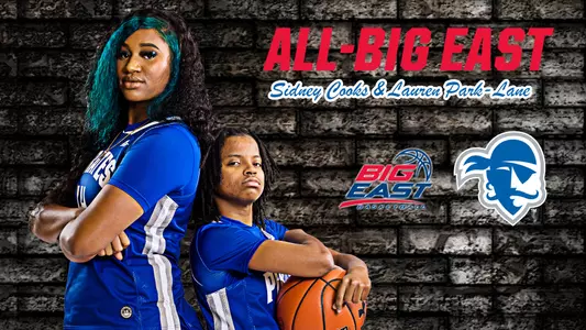 Sidney Cooks and Lauren Park-Lane graphic announcing their status as All-BIG EAST Team selections