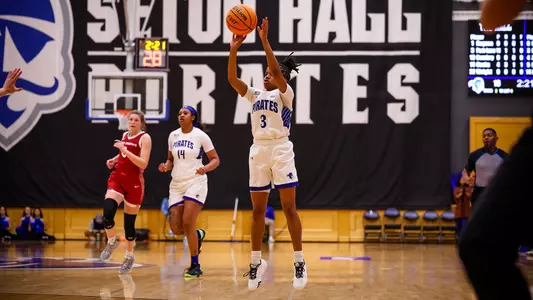 Lauren Park-Lane fires a three-pointer in Seton Hall victory over Saint Joseph's in the first round of the 2023 WNIT.