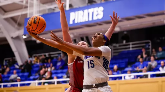Azana Baines attempts a layup against Saint Joseph's on Marc 16