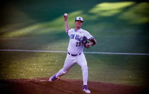 Jay Allmer pitches against Monmouth