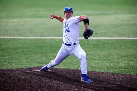 Alex Nicolosi tosses a pitch against NJIT