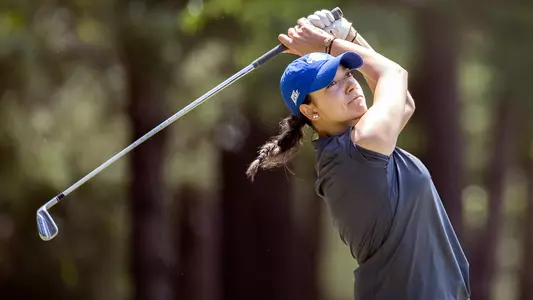 Ana Sarrias Pro tees off during the first round of the 2023 BIG EAST Championship