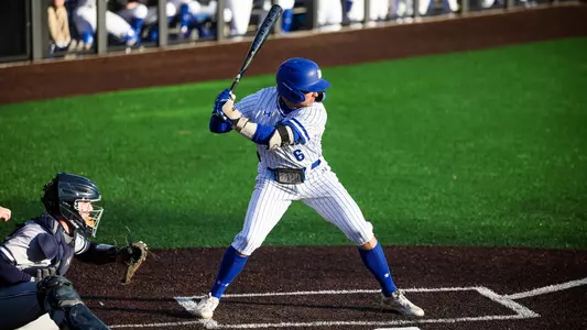 Max Viera takes an at bat against Monmouth on March 12