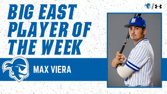 Max Viera graphic announcing him being named BIG EAST Player of the Week on April 3