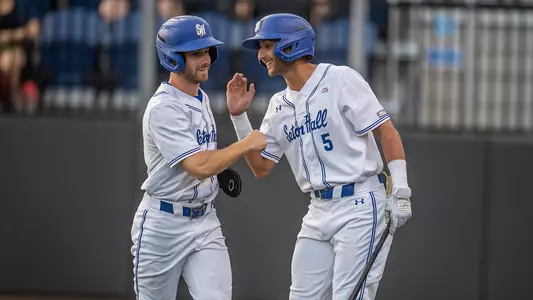 Will Gale and Alex Clyde celebrate against Creighton