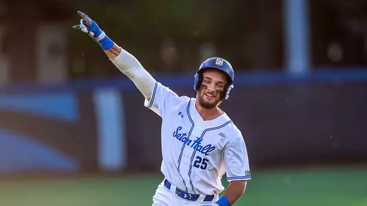 Staus Pokrovsky rounds the bases after hitting a home run against Creighton