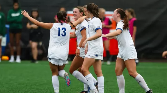 Natalie Tavana celebrates scoring a goal against Binghamton.