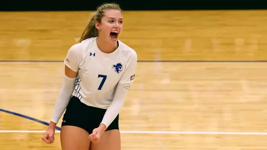 Madeline Matheny celebrates after a point during the 2021 season.