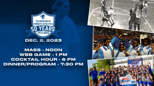 50 Years of Women in Sports at Seton Hall Graphic