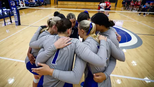 Seton Hall volleyball team has a huddle prior to a match against NJIT on Aug. 31