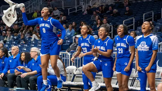 Seton Hall bench erupts during its WBB game at Butler on Jan. 6