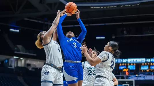 Micah Gray drives to the basket against Xavier on Jan. 13
