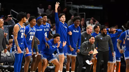 Seton Hall's bench celebrates against Georgetown